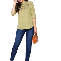 G0-4 IT Women Embroidered Mandarin Collar Georgette Top image 5