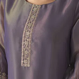 Anouk Floral Yoke Design Regular Thread Work Straight Kurta with Trousers & Dupatta image 2