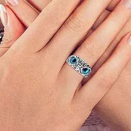 V FASHION JEWELLERY 9310 Dham Owl Sliver-Plated Textured Finger Ring image 4