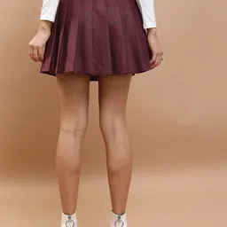 tokyo talkies Women Self Design Pleated Maroon Skirt image 2