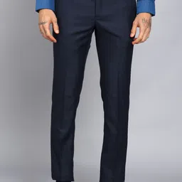 raymond Men Slim Fit Blue Cotton Blend Trousers-picture-25