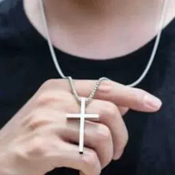 m a enterprises Silver-Plated Jesus Christ Cross Pendant Necklace for Men & Boys Enamel Stainless Steel Pendant-picture-24