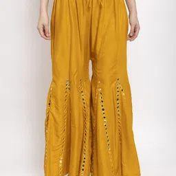 style prezone Women Relaxed Yellow Viscose Rayon Trousers-picture-26