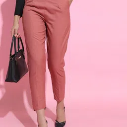 tokyo talkies Women Tapered Brown Cotton Blend Trousers-picture-15