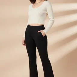 wolica Women Regular Fit Black Viscose Rayon Trousers image 4