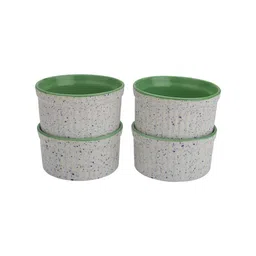 miah decor Brilliant 200ml White & Green Stoneware (Set of 4) Ramekin Bowl image 4