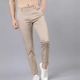 highlander Men Slim Fit Beige Cotton Blend Trousers-picture-21