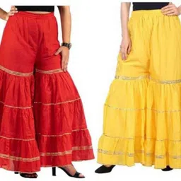 pi world Pack of 2 Women Flared Red, Yellow Viscose Rayon Trousers-picture-29