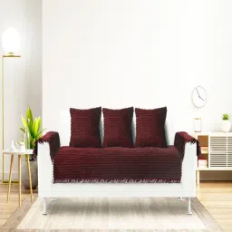 Maroon Striped Polyester 3 Seater Sofa Cover (Pack of 6) by Saral Home-picture-34