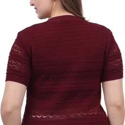 feverfew Casual Regular Sleeves Self Design Women Maroon Top image 2
