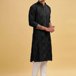 anouk Men Embroidered Cotton Blend Straight Kurta image 2