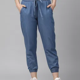 kassually Women Relaxed Blue Cotton Blend Trousers-picture-12