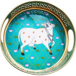 brassdesign Charming Coated Cow Painting Pichwai Tray Tray Serving Set-picture-26