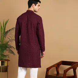 fubar Men Chikan Embroidery Cotton Blend Straight Kurta image 3