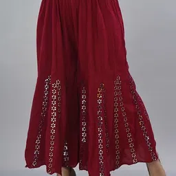 viara Women Flared Maroon Cotton Blend Trousers-picture-19