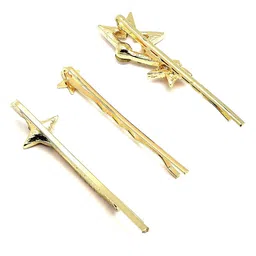 Bohey by KARATCART Women Set of 3 Gold Plated Bobby Pins image 3