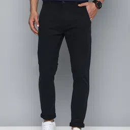Men Tapered Blue Cotton Blend Trousers-image-14