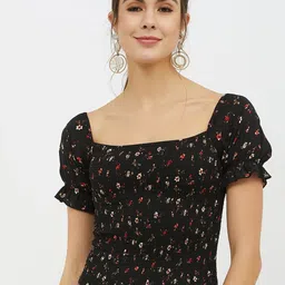 harpa Casual Regular Sleeves Printed Women Black Top image 1