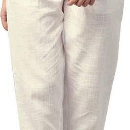 Women Slim Fit White Cotton Blend Trousers-image-0
