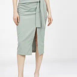 Women Solid Flared Green Skirt-image-41
