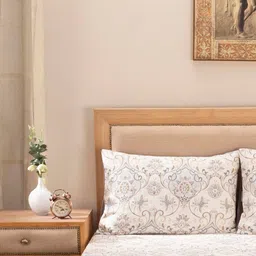 maspar Beige Traditional 300 TC 100% Cotton Queen Sized Bed Sheets with 2 Pillow Covers image 3