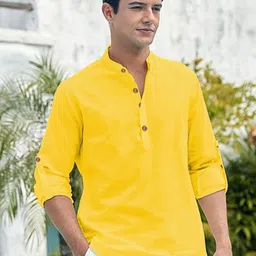 APEKTRA Mandarin Collar Roll-Up Sleeves Straight Short Kurta-picture-32