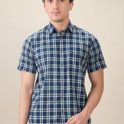 ColorPlus Men Tartan Checked Spread Collar Pure Cotton Casual Regular Fit Shirt-picture-13