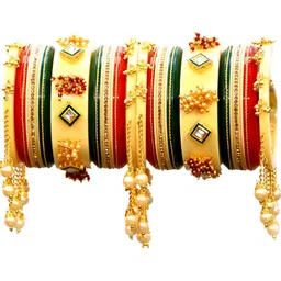 Zindura Set Of 2 Gold-Plated Stone Studded & Beaded Chuda Bangles-picture-40
