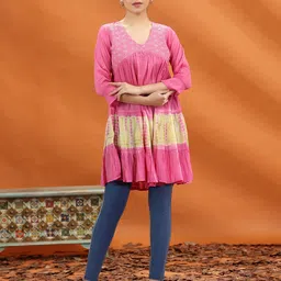 COTTON CULTURE Women Rose Pink Cotton Embroidered Short Tunic-picture-16