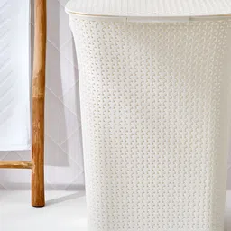 Home Centre Off White Wilton Royal Textured Laundry Hamper with Lid - 65L image 4