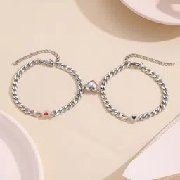 The Roadster Lifestyle Co Women Set Of 2 Silver Plated Heart Charm Bracelets-picture-19