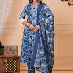 JAIMINI Women Floral Printed Regular Pure Cotton Kurta Set With Dupatta-image-14