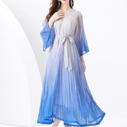 JC Collection V-Neck Ombre Effect Flared Sleeve Maxi Dress-picture-25