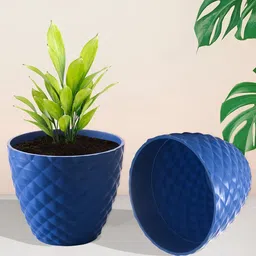 Kuber Industries Blue & White 2 Pieces Textured Round Planters image 4