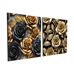 RANDOM 2 Pieces Black & Yellow Floral And Botanical Canvas Wall Art image 4