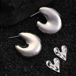 SOHI Set Of 2 Silver Plated Contemporary Hoop Earrings-picture-23