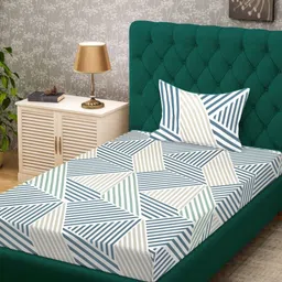KLOTTHE Green & White Geometric 300 TC Single Bedsheet With 2 Pillow Covers-2.25mx1.5m-image-68