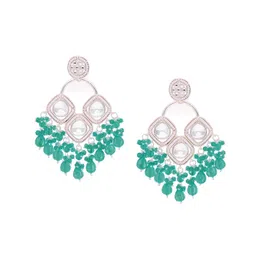 Anouk Gold-Plated Kundan Studded & Beaded Circular Shaped Drop Earrings image 3