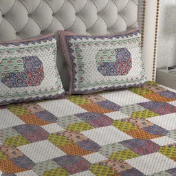 MILAAV Multicoloured Geometric 144 TC King Bedsheet with 2 Pillow Covers image 2