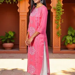 KYVO Women Lotus Inspired Printed Panelled Kurta image 2