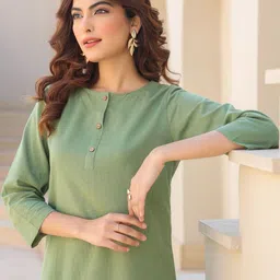 KALINI Round Neck Cotton Tunic With Trousers Co-Ords image 2