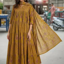 SZN Women Floral Printed Tiered Kurta with Trousers & With Dupatta-picture-30