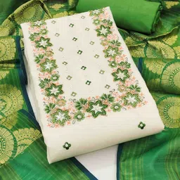 Blissta Floral Embroidered Thread Work Unstitched Dress Material image 2