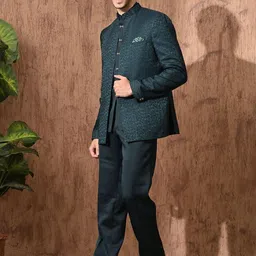 Aesthelia Embroidered Mandarin Collar Pure Silk Sherwani image 2