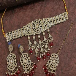 SGA FASHION Gold-Plated Kundan Studded & Pearls Beaded Jewellery Set-picture-23