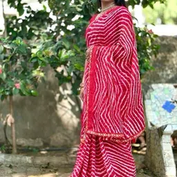 VRAGI Leheriya Embroidered Pure Georgette Saree image 3