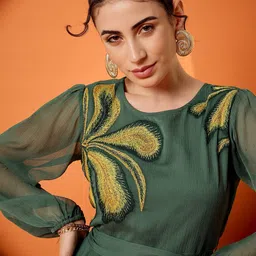 Antheaa Puff Sleeve Chiffon A-Line Midi Dress image 2