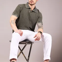V-Mart Men Self Design Polo Collar Cotton Slim Fit T-shirt image 5