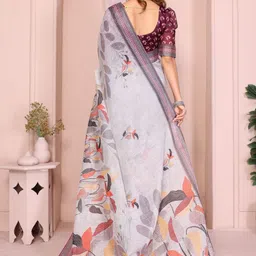 RUDRAKSH1991 Floral Pure Linen Saree image 2
