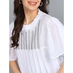 IQRA ENTERPRISE Floral Embroidered Puff Sleeve Chiffon Top image 3